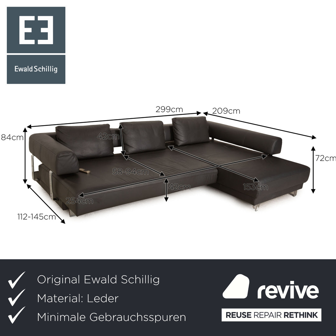 Ewald Schillig Brand Face Leder Ecksofa Schwarz elektrische Funktion Recamiere Rechts Sofa Couch