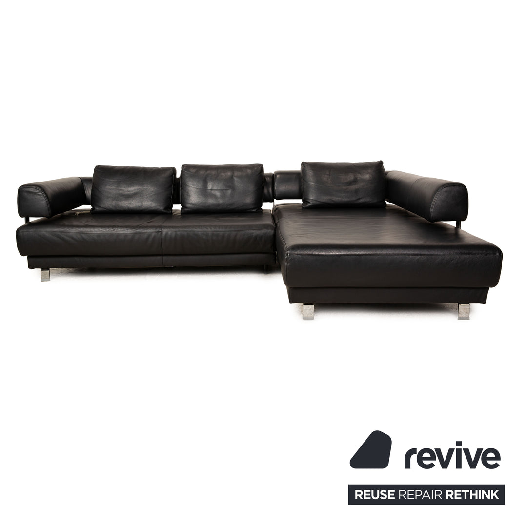 Ewald Schillig Brand Face Leder Ecksofa Schwarz elektrische Funktion Relaxfunktion