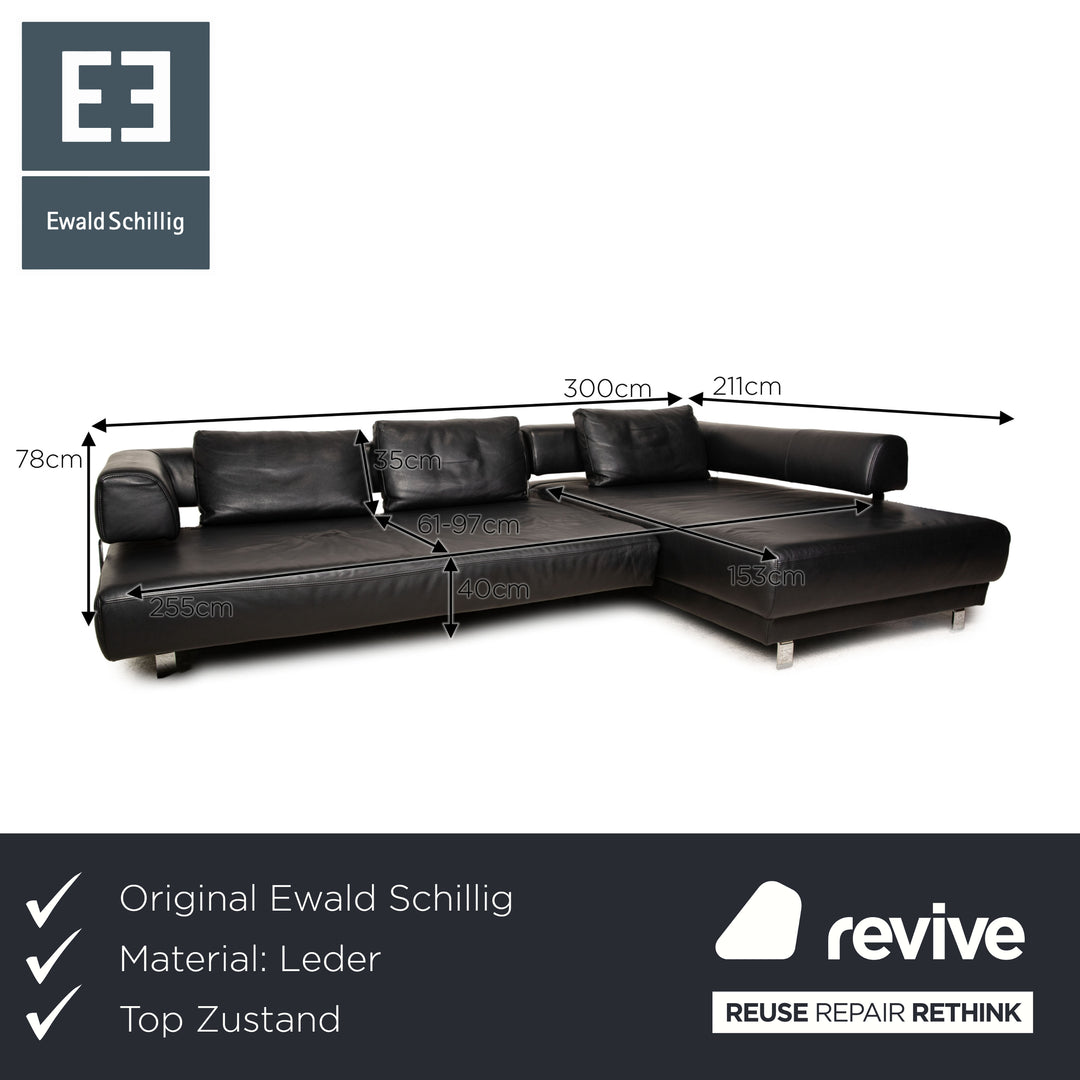 Ewald Schillig Brand Face Leder Ecksofa Schwarz elektrische Funktion Relaxfunktion