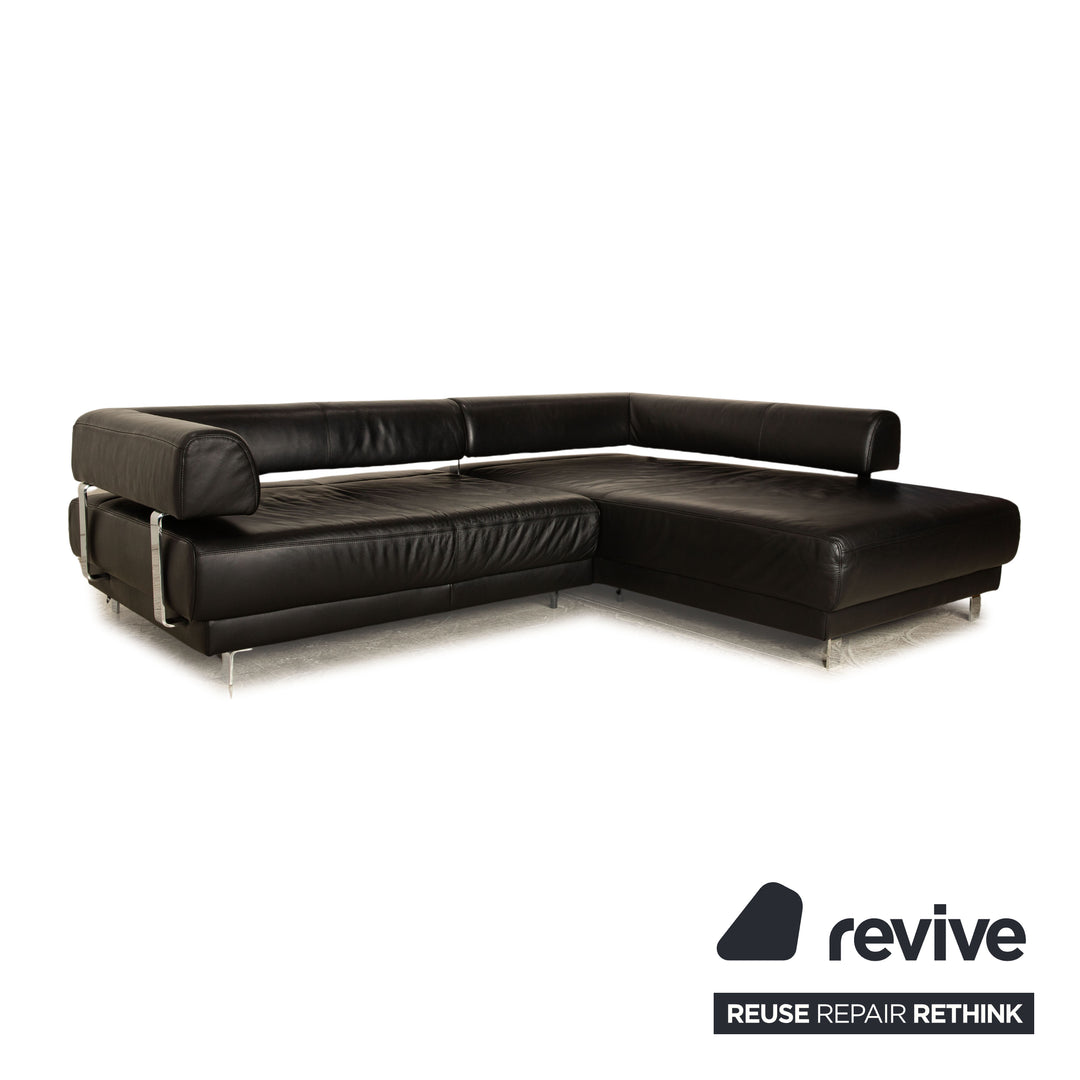 Ewald Schillig Brand Face Leder Ecksofa Schwarz Sofa Couch Recamiere Rechts manuelle Funktion