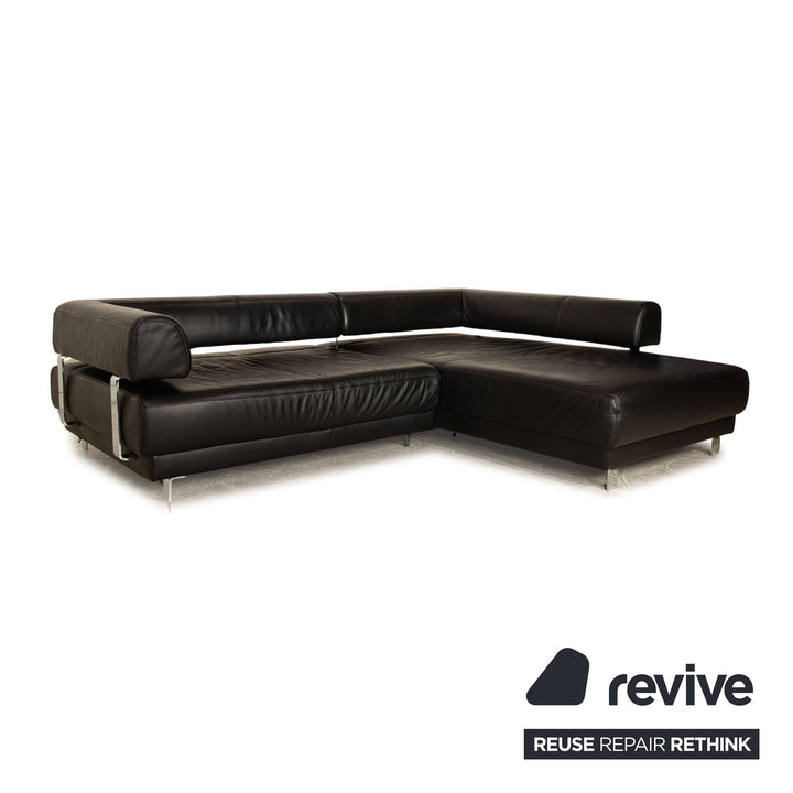 Ewald Schillig Brand Face Leder Ecksofa Schwarz Sofa Couch Recamiere Rechts manuelle Funktion