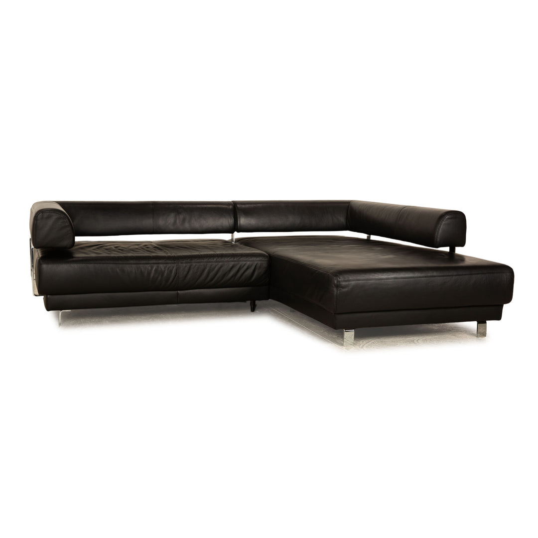 Ewald Schillig Brand Face Leder Ecksofa Schwarz Sofa Couch Recamiere Rechts manuelle Funktion