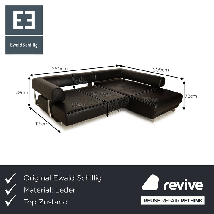 Ewald Schillig Brand Face Leder Ecksofa Schwarz Sofa Couch Recamiere Rechts manuelle Funktion