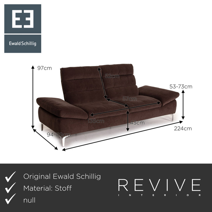 Ewald Schillig Brand Inez Stoff Sofa Garnitur Dunkelbraun 1x Zweisitzer 1x Hocker