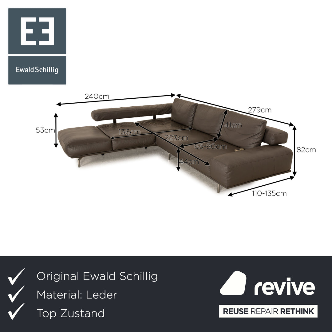 Ewald Schillig Brand Shine Leder Ecksofa Grau Elektrische Funktion