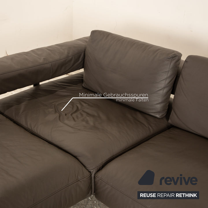 Ewald Schillig Brand Shine Leder Ecksofa Grau Elektrische Funktion