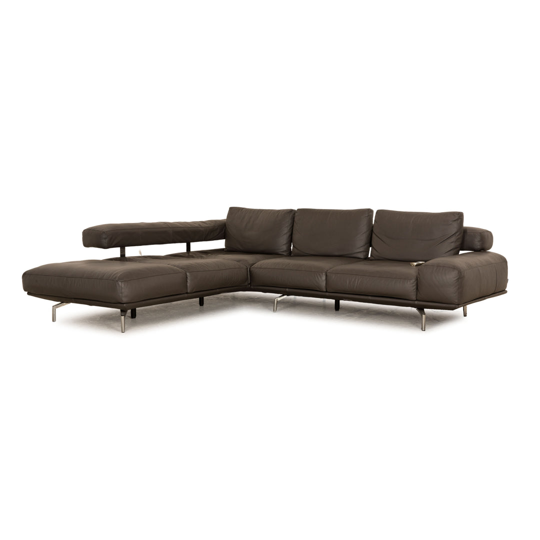 Ewald Schillig Brand Shine Leder Ecksofa Grau Elektrische Funktion