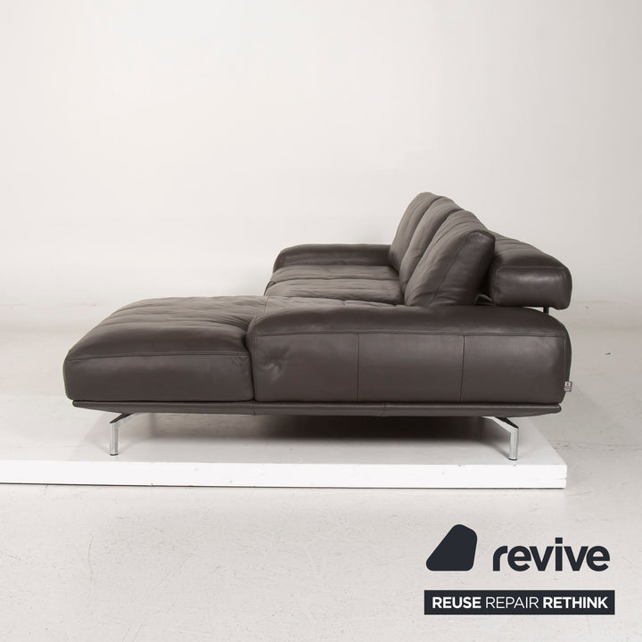Ewald Schillig Brand Shine Leder Sofa Grau Ecksofa Elektrische Funktion Outlet #14954