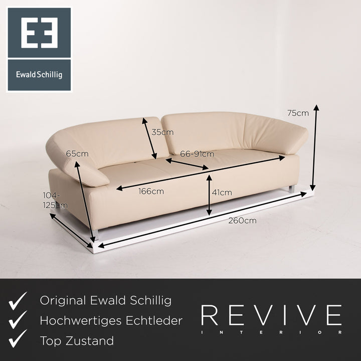 Ewald Schillig Butterfly Leder Sofa Creme Dreisitzer #14014