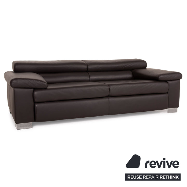 Ewald Schillig Courage Leder Sofa Garnitur Dunkelbraun Zweisitzer Hocker Braun