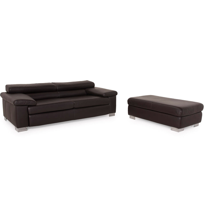 Ewald Schillig Courage Leder Sofa Garnitur Dunkelbraun Zweisitzer Hocker Braun