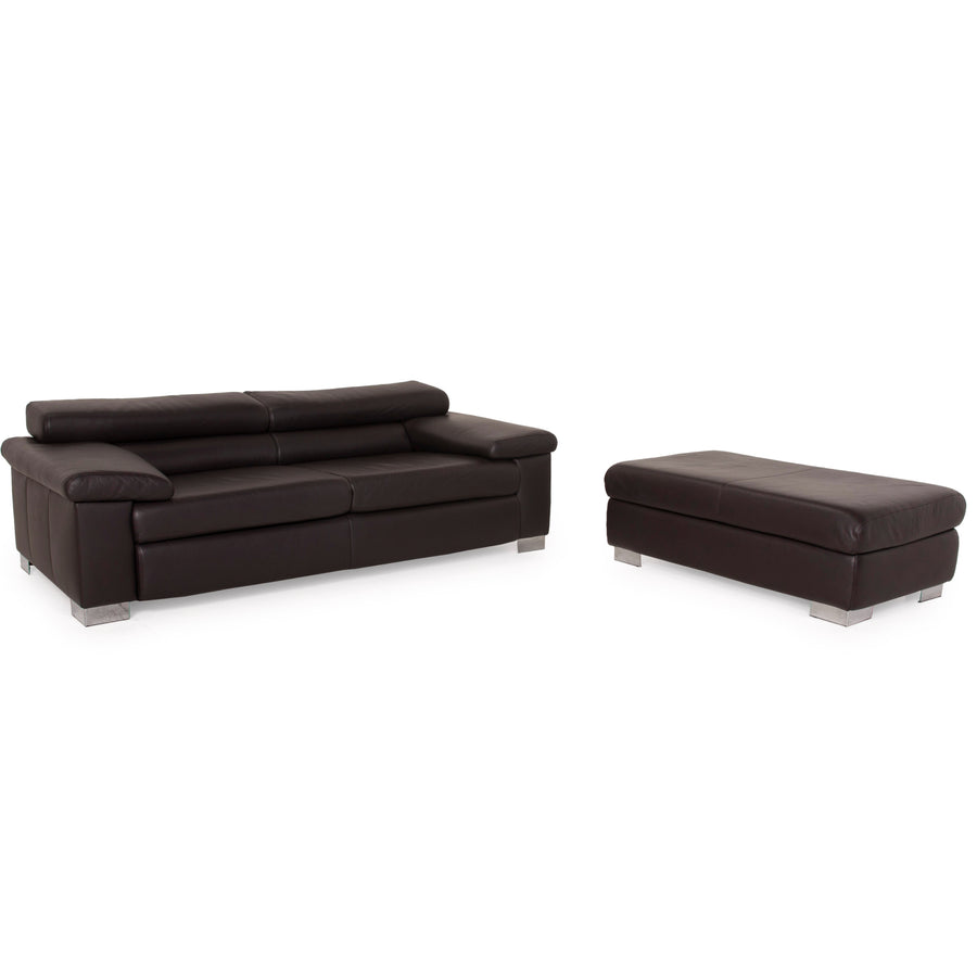 Ewald Schillig Courage Leder Sofa Garnitur Dunkelbraun Zweisitzer Hocker Braun