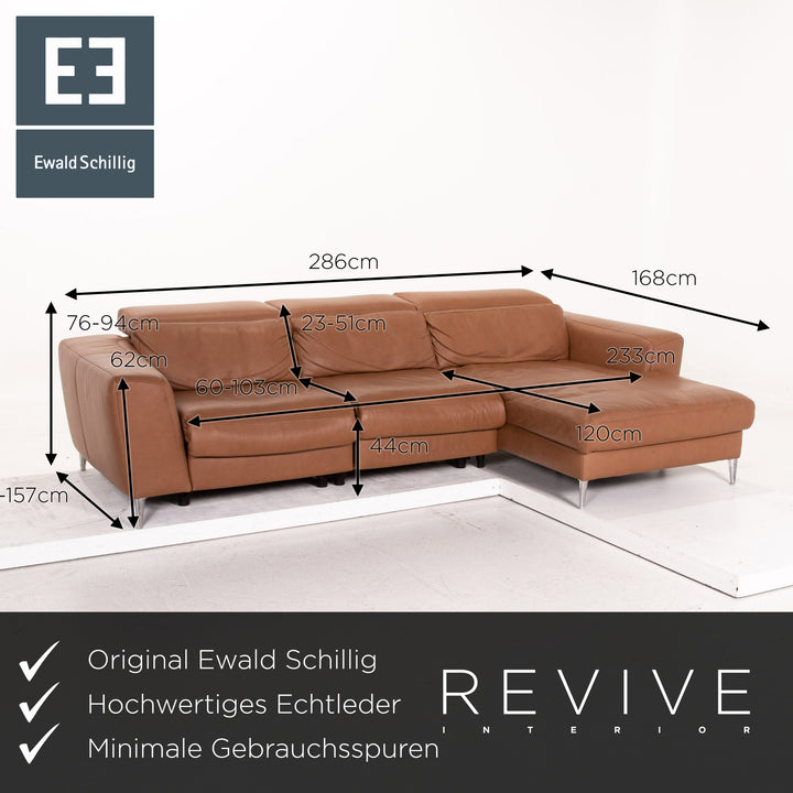 Ewald Schillig Curuba Low Leather Corner Sofa Brown Electric Function Sofa Couch
