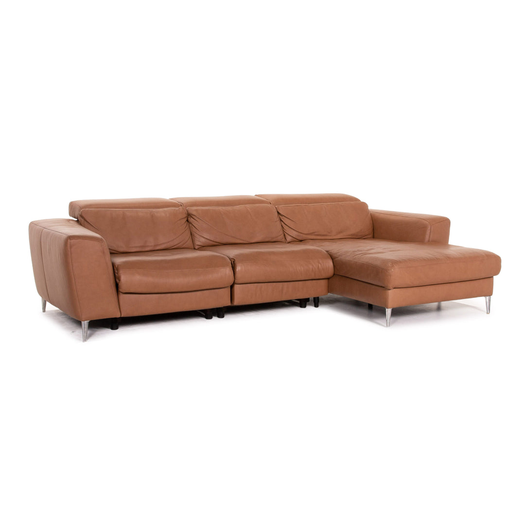 Ewald Schillig Curuba Low Leather Corner Sofa Brown Electric Function Sofa Couch
