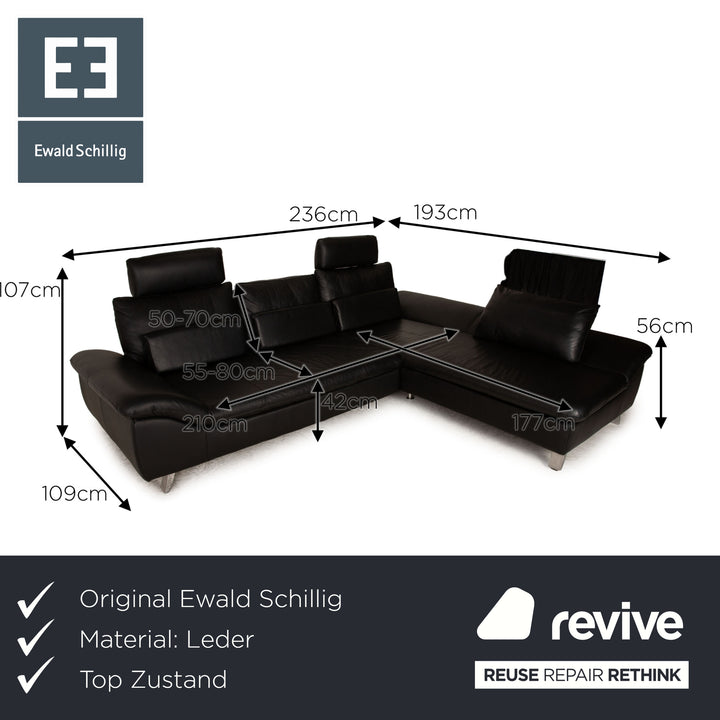Ewald Schillig Dragon Leder Ecksofa Schwarz Sofa Couch Funktion