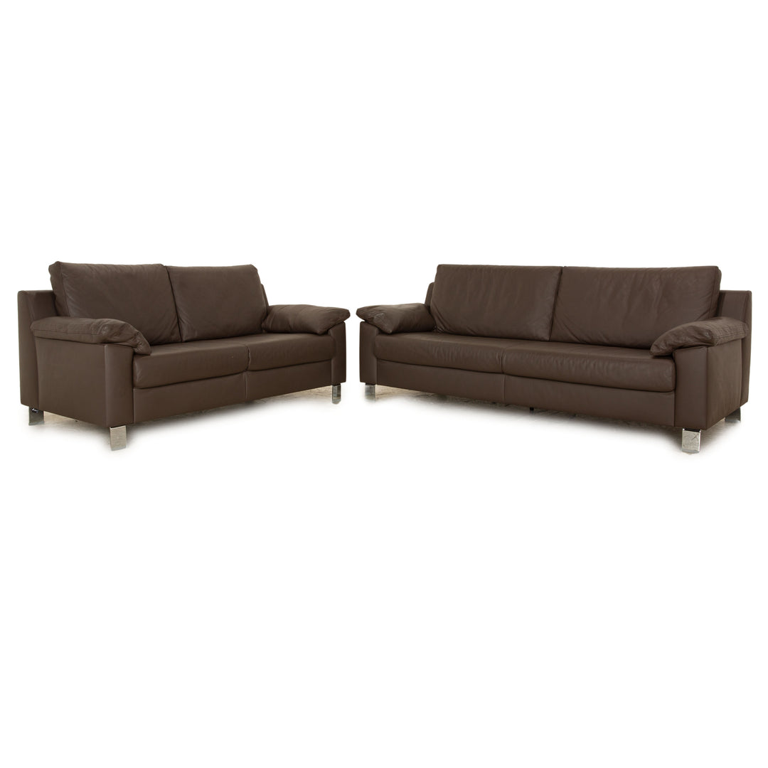 Ewald Schillig Flex Plus Leather Sofa Set Brown Three-Seater Two-Seater Sofa Couch