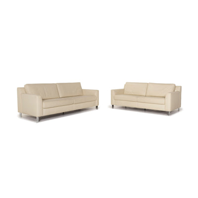 Ewald Schillig Flex Plus Leder Sofa Garnitur Creme 1x Dreisitzer 1x Zweisitzer #12896