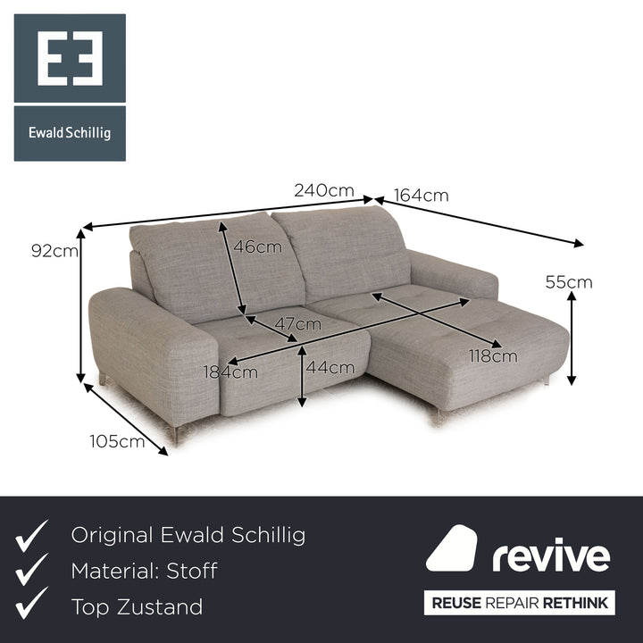 Ewald Schillig Gladiola Plus Stoff Ecksofa Grau Sofa Couch Funktion Recamiere rechts