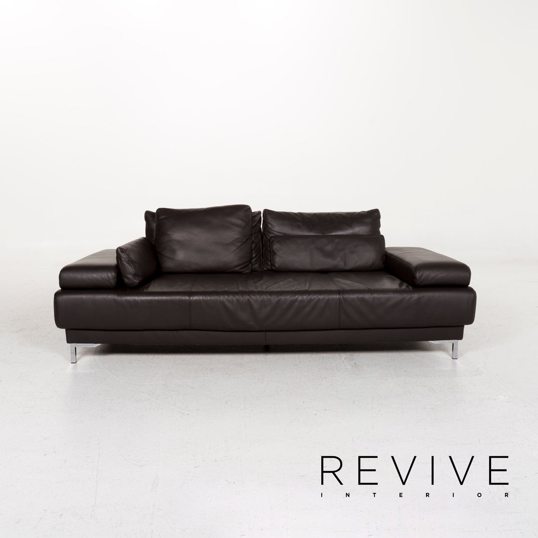 Ewald Schillig Harry Leather Sofa Dark Brown Brown Three Seater Function Couch #13321
