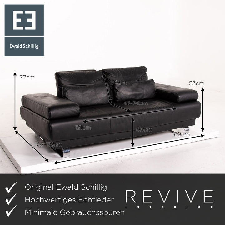 Ewald Schillig Harry Leather Sofa Black Two Seater Function Couch #14852