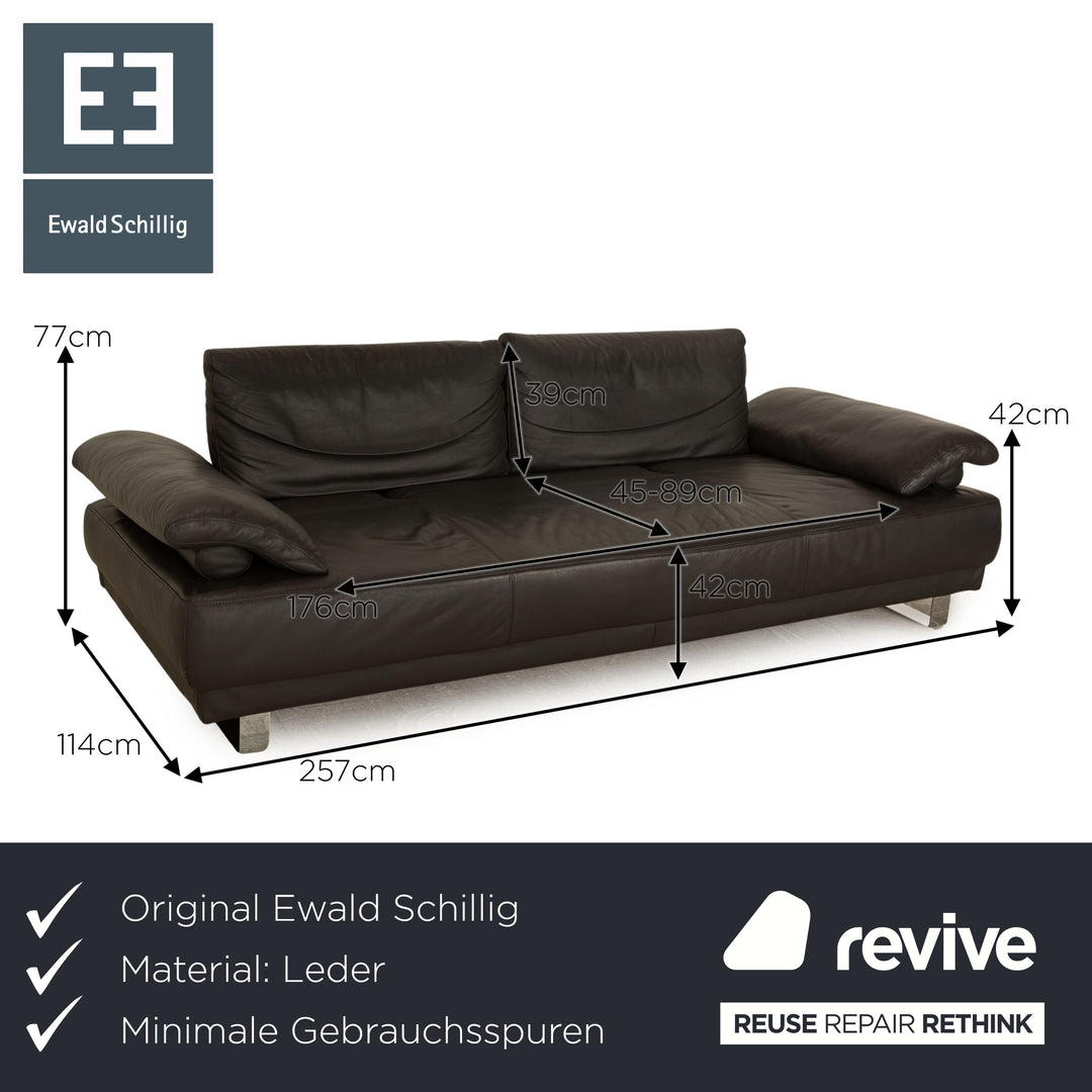 Ewald Schillig Leder Dreisitzer Grau Sofa Couch manuelle Funktion