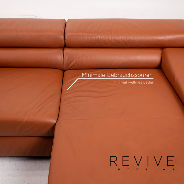 Ewald Schillig leather corner sofa brown cognac sofa function couch #14575