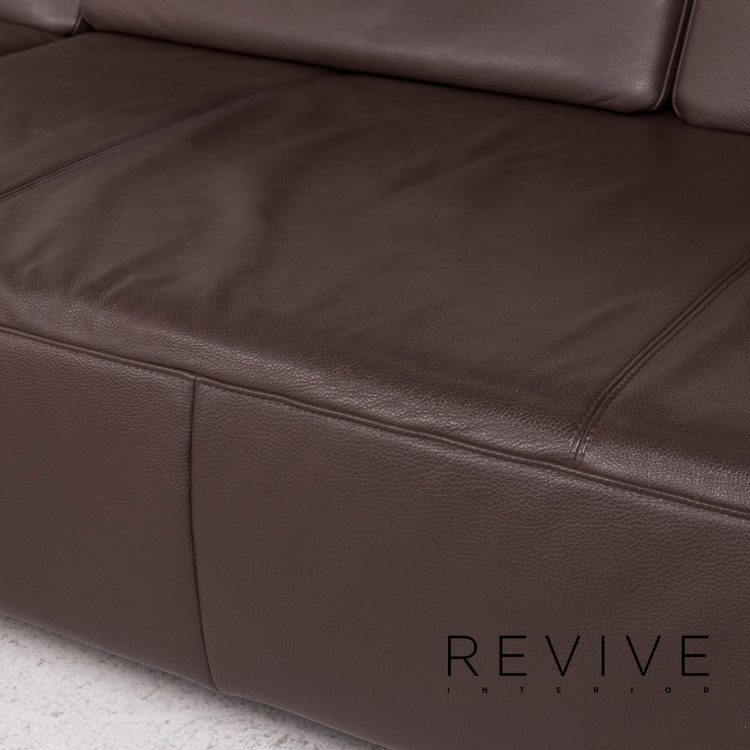 Ewald Schillig Leather Corner Sofa Brown Dark Brown Sofa Couch #12170