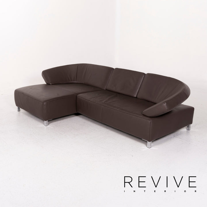 Ewald Schillig Leather Corner Sofa Brown Dark Brown Sofa Couch #12170