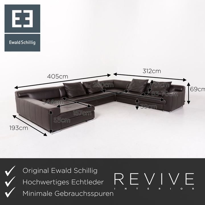 Ewald Schillig Leder Ecksofa Braun Dunkelbraun Sofa Couch #12384