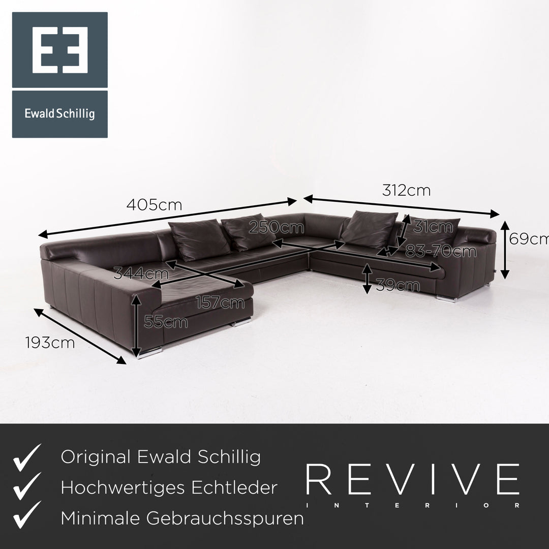 Ewald Schillig Leather Corner Sofa Brown Dark Brown Sofa Couch #12384