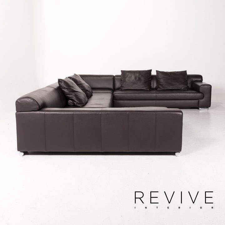 Ewald Schillig Leather Corner Sofa Brown Dark Brown Sofa Couch #12384