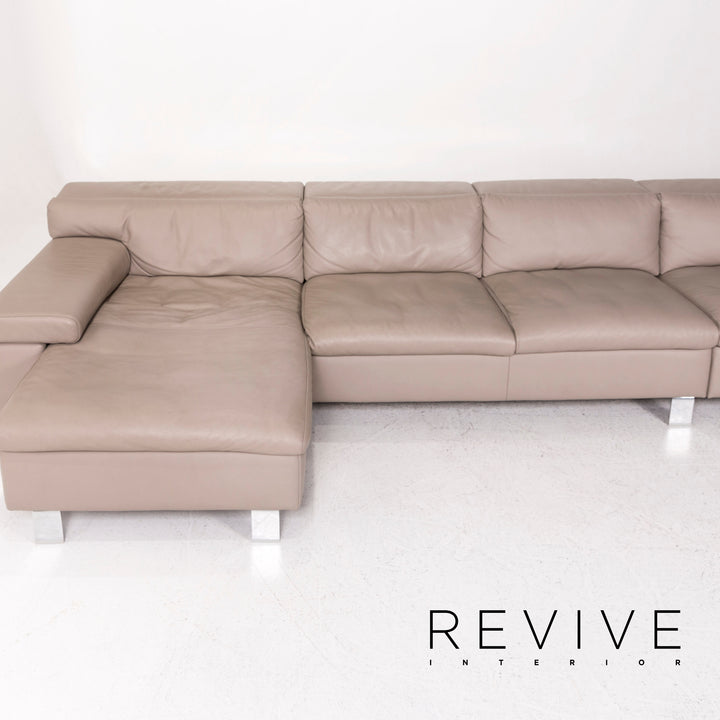 Ewald Schillig leather corner sofa brown gray beige cappucino sofa couch #12304