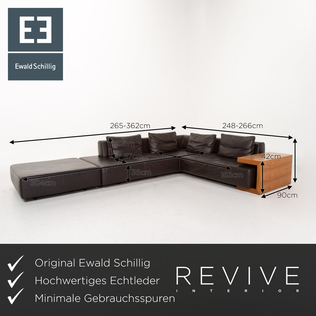 Ewald Schillig leather corner sofa incl. wooden side table Modular Sofa Couch #14832