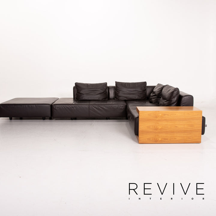 Ewald Schillig Leder Ecksofa inkl. Holz Beistelltisch Modular Sofa Couch #14832