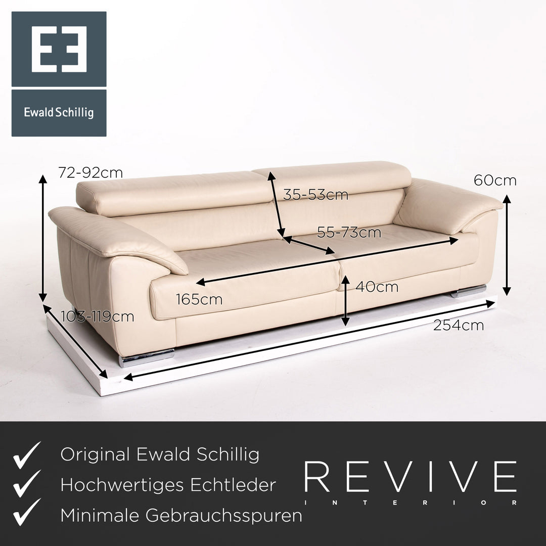 Ewald Schillig Leder Sofa Creme Dreisitzer Funktion Couch #13561