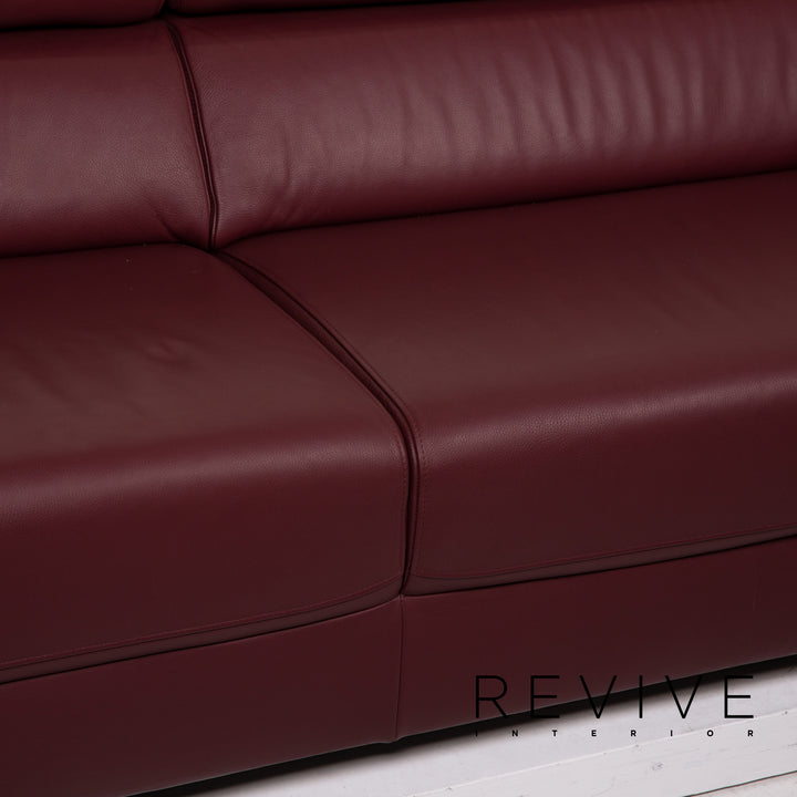 Ewald Schillig Brand Blues Leather Sofa Dark Red Three Seater #15008