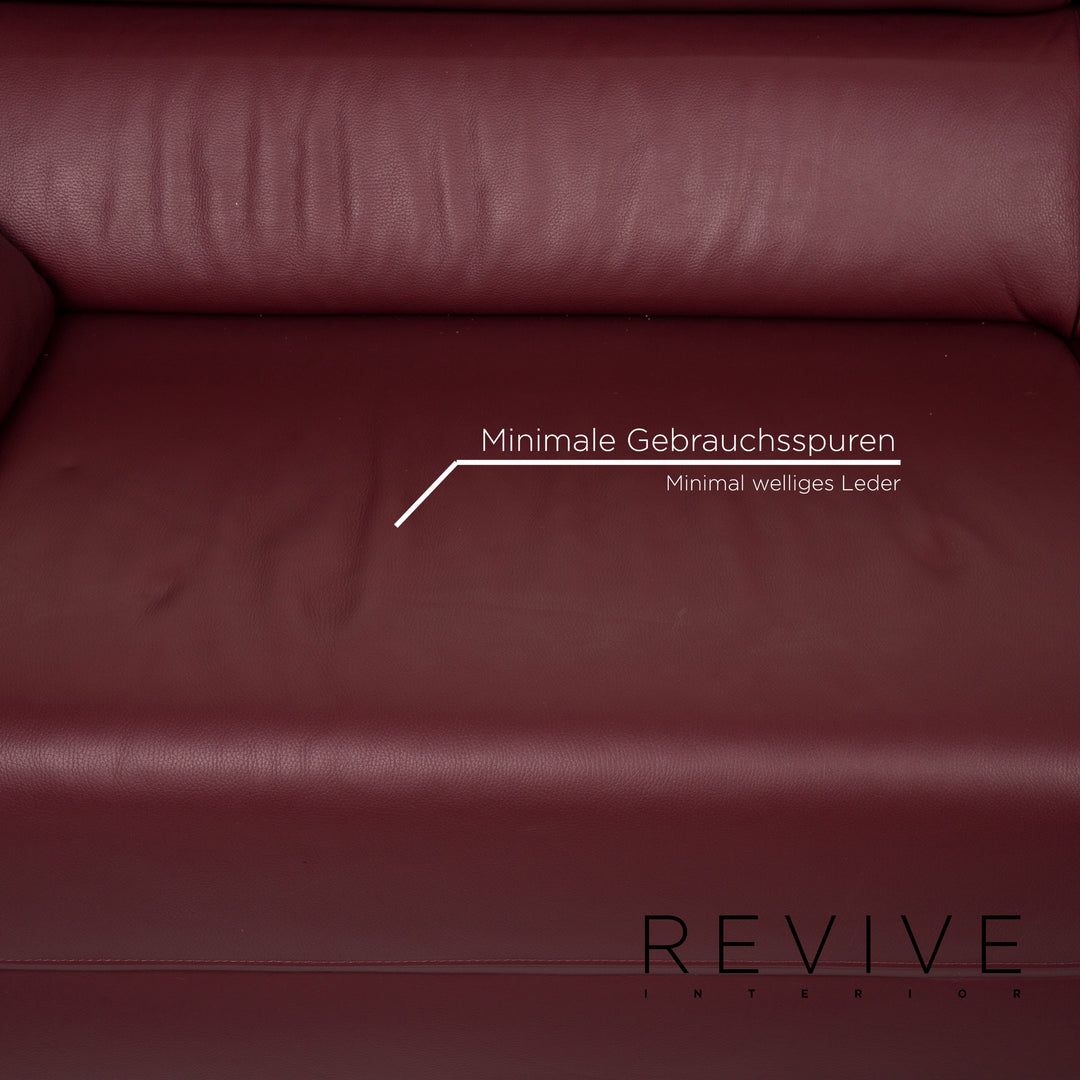 Ewald Schillig Brand Blues Leather Sofa Dark Red Three Seater #15008