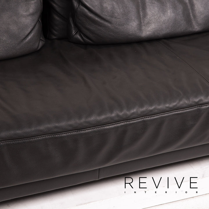 Ewald Schillig Leder Sofa Garnitur Anthrazit Grau 2x Dreisitzer Funktion Couch