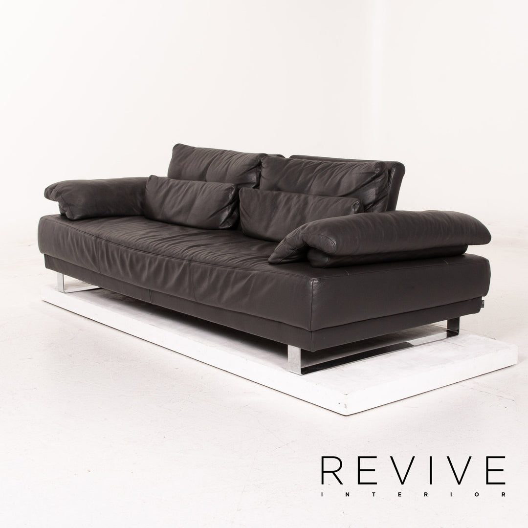 Ewald Schillig Leder Sofa Garnitur Anthrazit Grau 2x Dreisitzer Funktion Couch