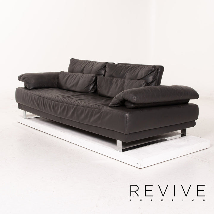 Ewald Schillig Leder Sofa Garnitur Anthrazit Grau 2x Dreisitzer Funktion Couch
