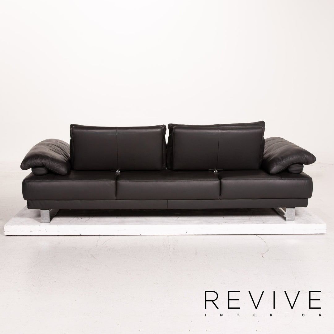 Ewald Schillig Leder Sofa Garnitur Anthrazit Grau 2x Dreisitzer Funktion Couch