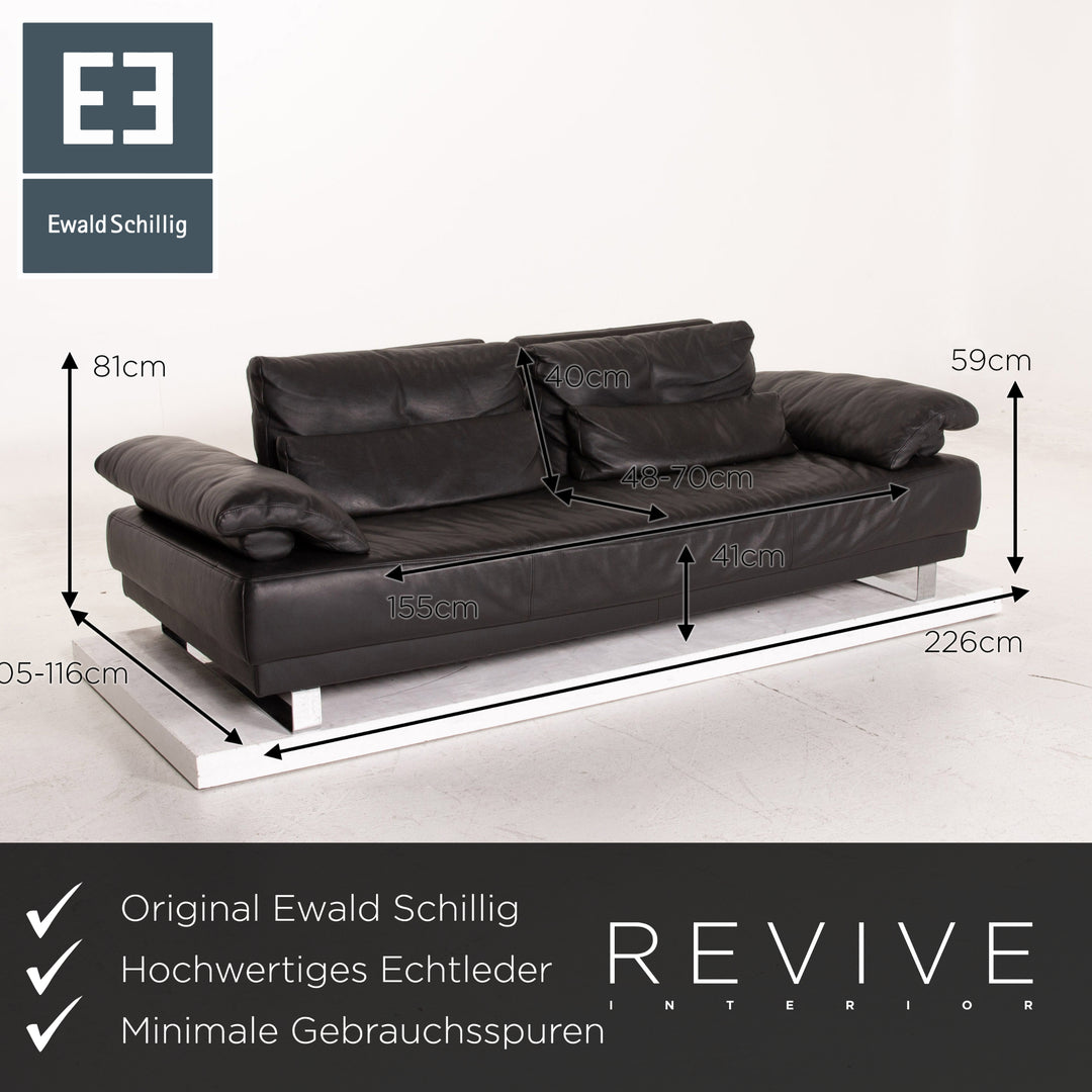Ewald Schillig Leder Sofa Garnitur Anthrazit Grau 2x Dreisitzer Funktion Couch