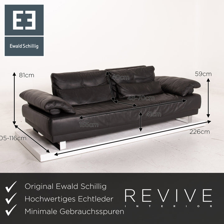 Ewald Schillig Leder Sofa Garnitur Anthrazit Grau 2x Dreisitzer Funktion Couch