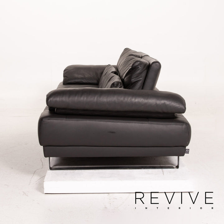 Ewald Schillig Leder Sofa Garnitur Anthrazit Grau 2x Dreisitzer Funktion Couch