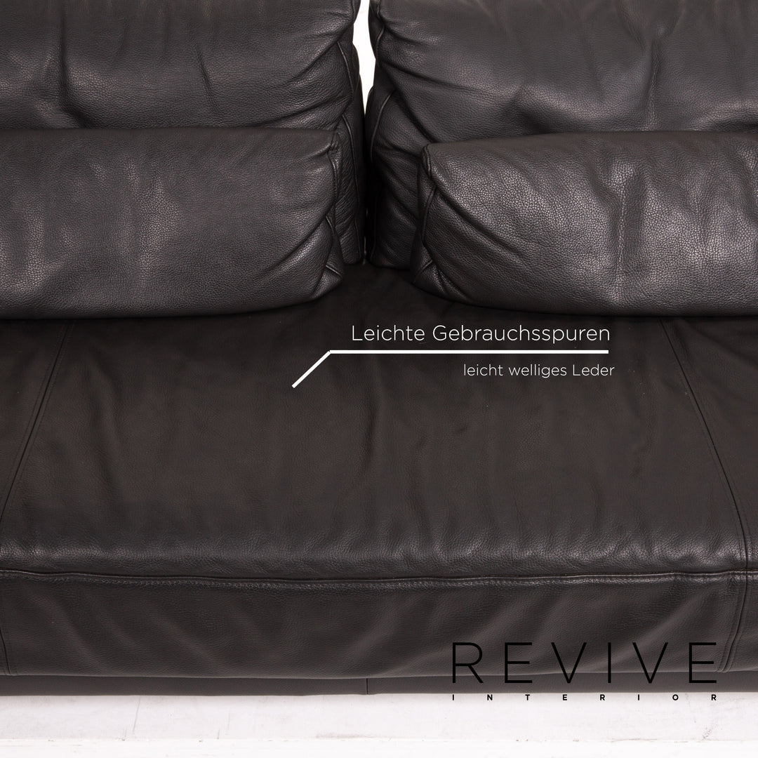 Ewald Schillig Leder Sofa Garnitur Anthrazit Grau 2x Dreisitzer Funktion Couch
