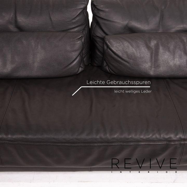 Ewald Schillig Leder Sofa Garnitur Anthrazit Grau 2x Dreisitzer Funktion Couch