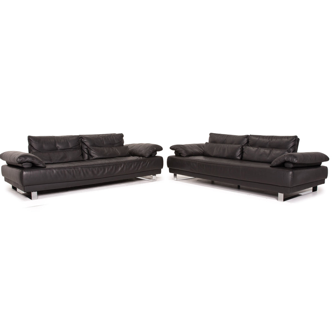 Ewald Schillig Leder Sofa Garnitur Anthrazit Grau 2x Dreisitzer Funktion Couch