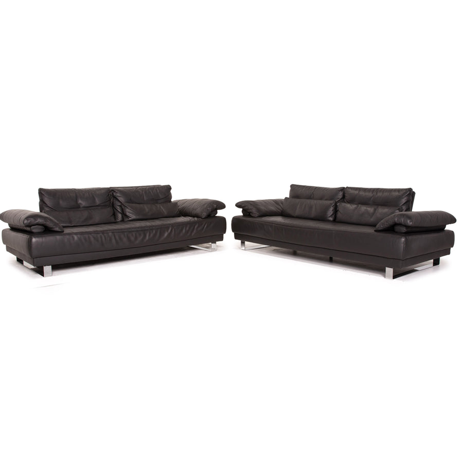Ewald Schillig Leder Sofa Garnitur Anthrazit Grau 2x Dreisitzer Funktion Couch