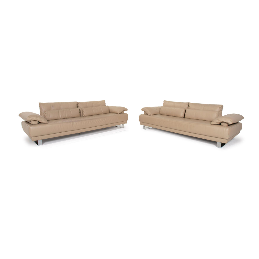 Ewald Schillig leather sofa set beige three-seater function #14875