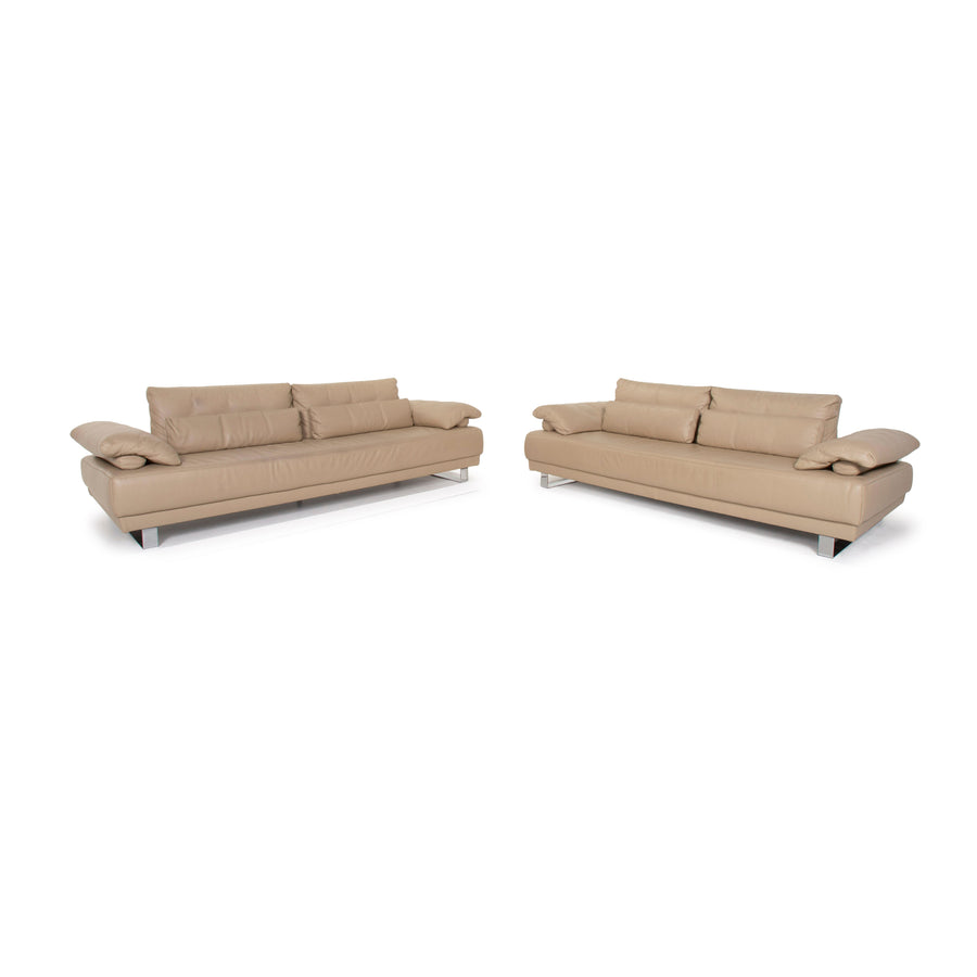 Ewald Schillig Leder Sofa Garnitur Beige Dreisitzer Funktion #14875